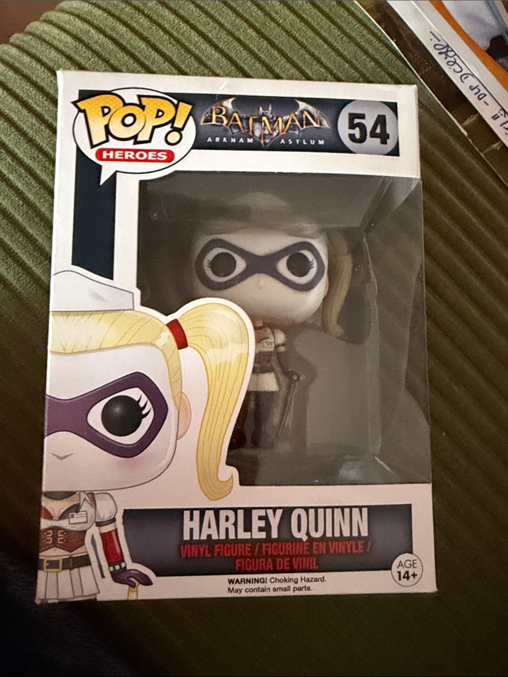 Funko Harley Quinn Vinyl Figure in White with Purple Mask and Blonde Hair